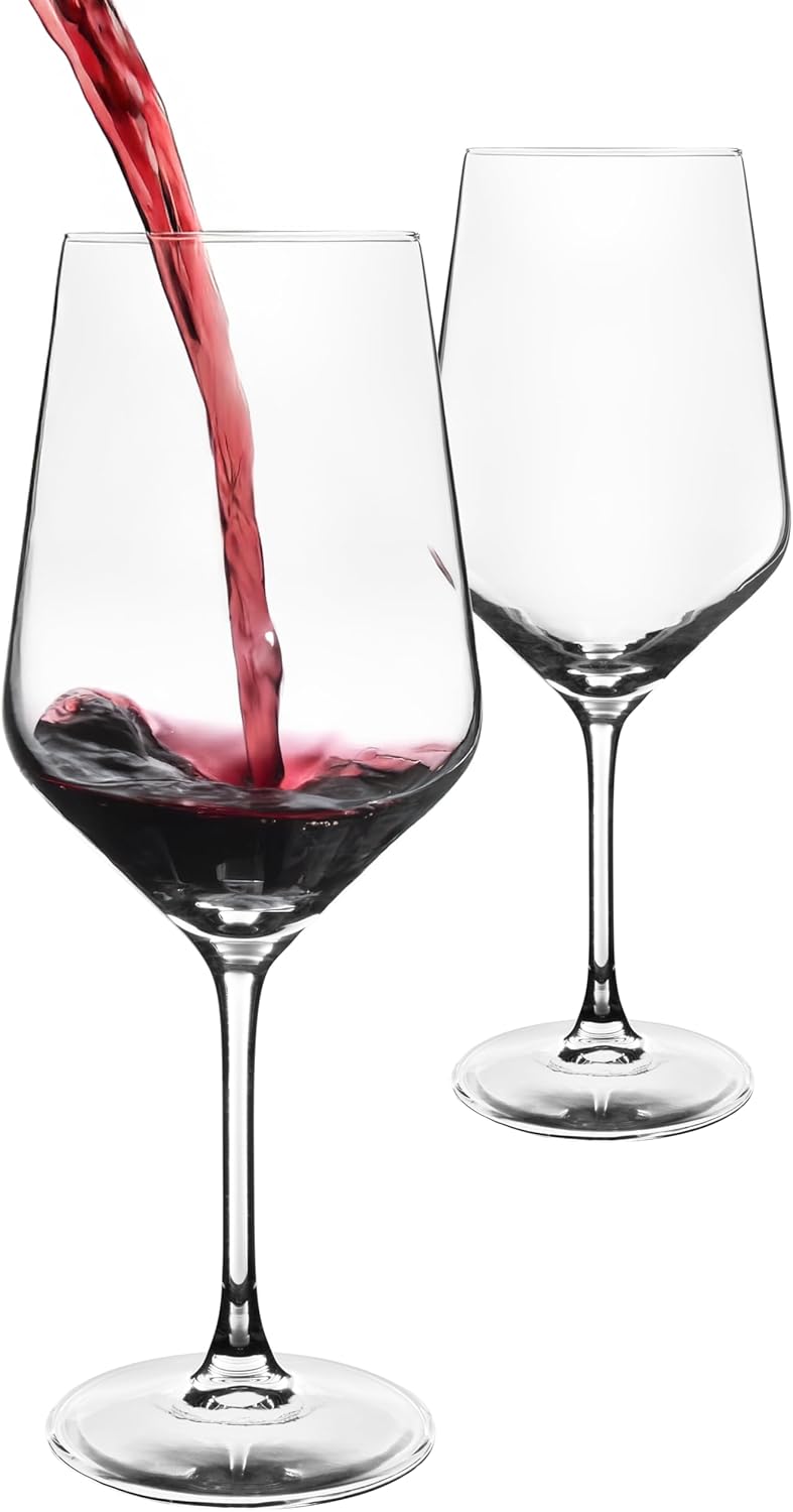 K&K Home Large Red Wine Glasses – Set of 4, 20 oz Modern Bowl – Elegant Clear Glass Wine Glasses for Red, White, Rosé, or Sangria – Durable, Lead-Free Glassware for Parties, Dinners & Gifts