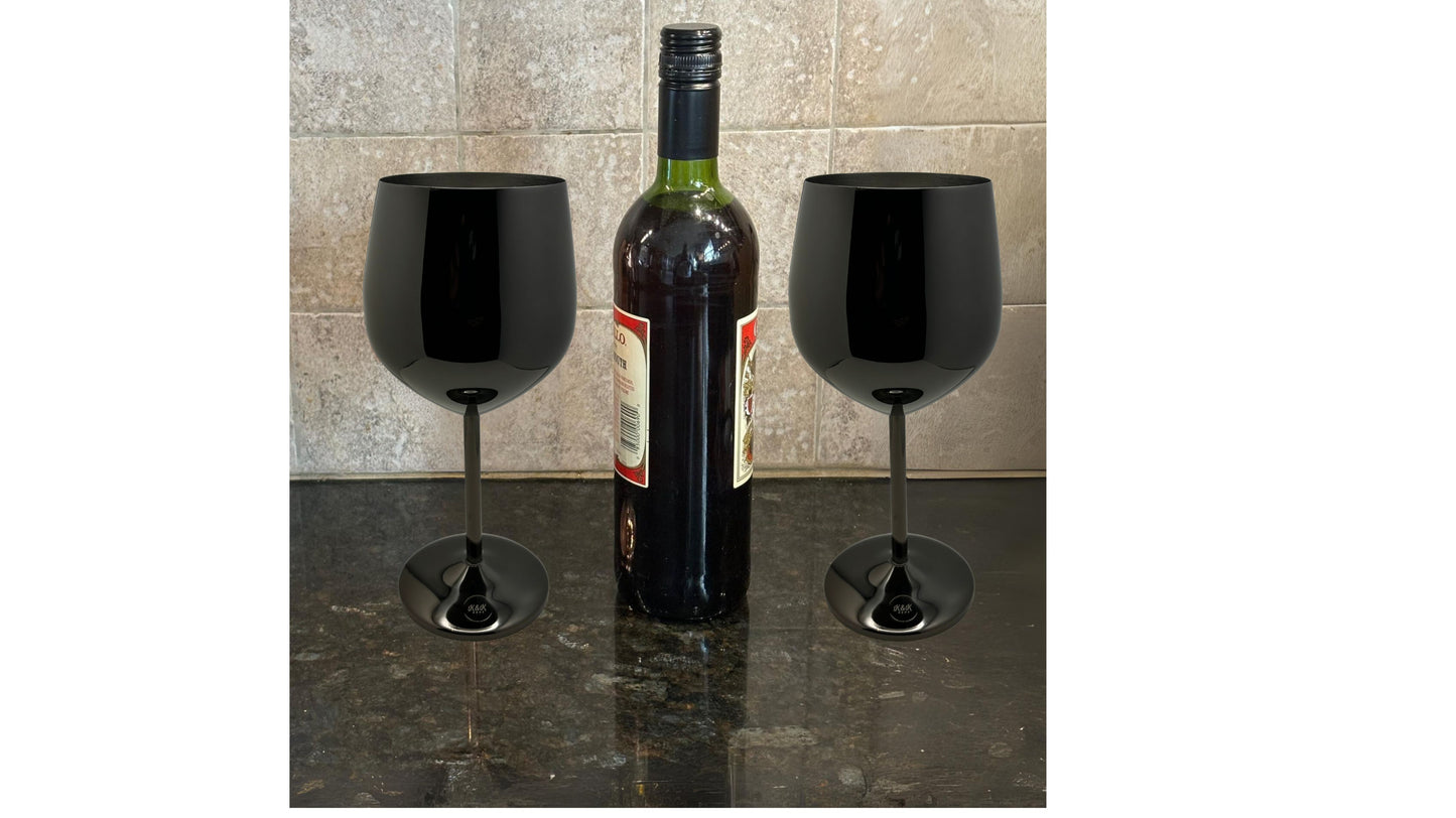 K&K Home Shiny Black Stainless Steel Unbreakable Wine Glasses - 18 oz - Set of 2 Colored, Stemmed Metal Wine Glasses Perfect for Outdoors, Weddings, and Fancy Gatherings