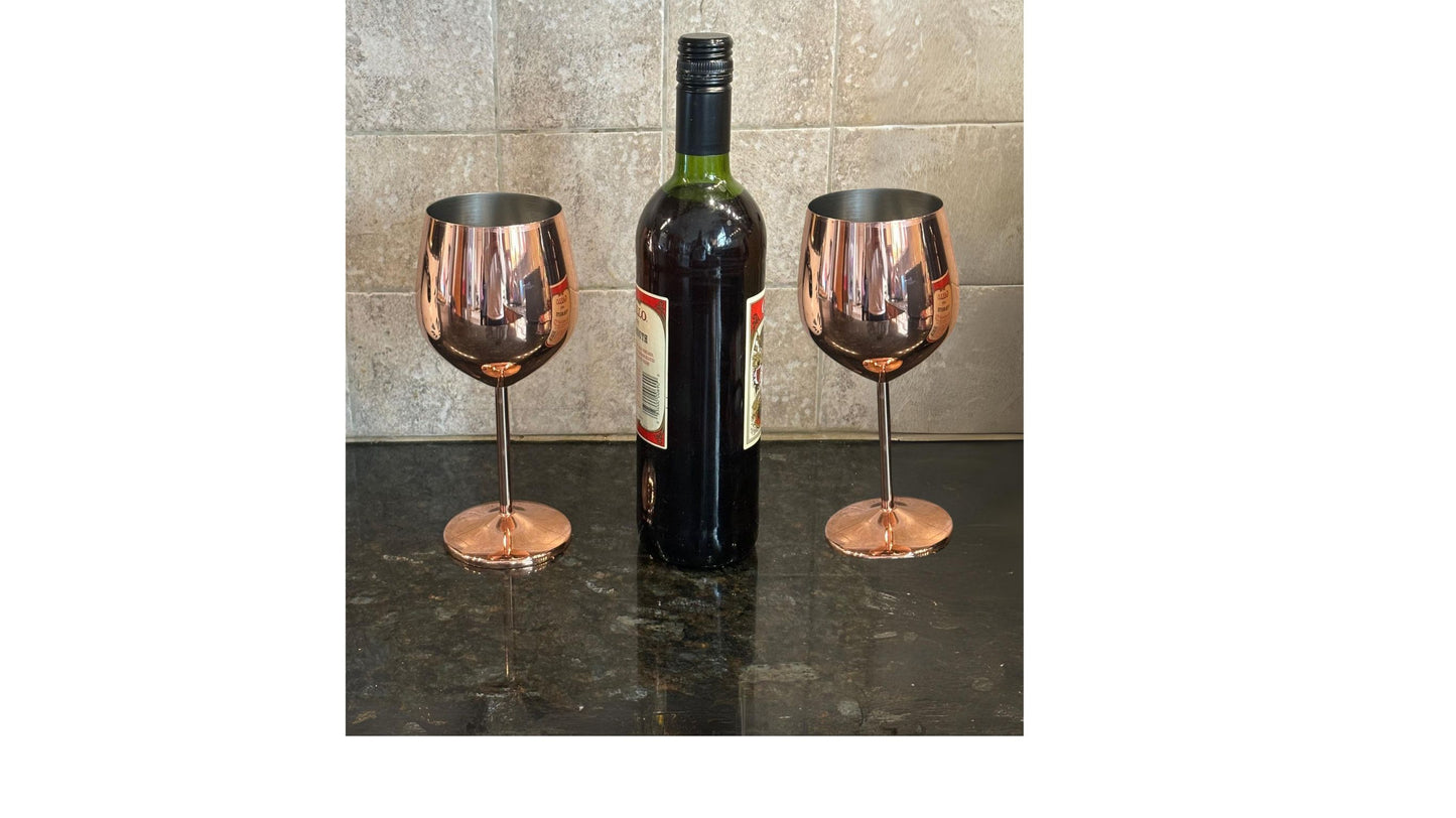 K&K Home Rose Gold Stainless Steel Unbreakable Wine Glasses - 18 oz - Set of 2 Colored, Stemmed Metal Wine Glasses Perfect for Outdoors, Weddings, and Fancy Gatherings