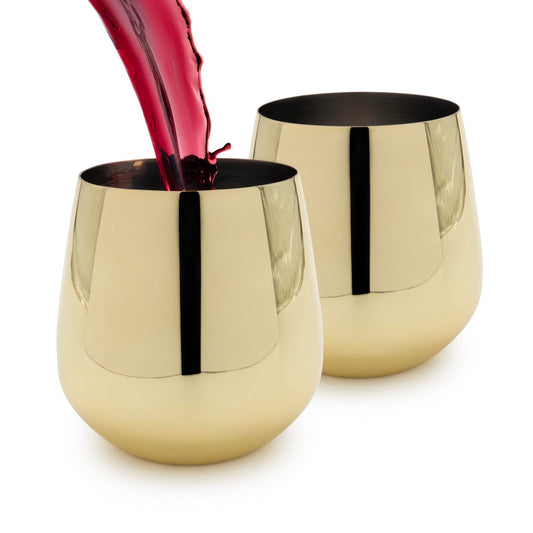 K&K Home Stainless Steel Unbreakable Stemless Wine Glasses - 15 oz - Set of 4 Colored, Stemless Metal Wine Glasses Perfect for Outdoors, Weddings, and Parties