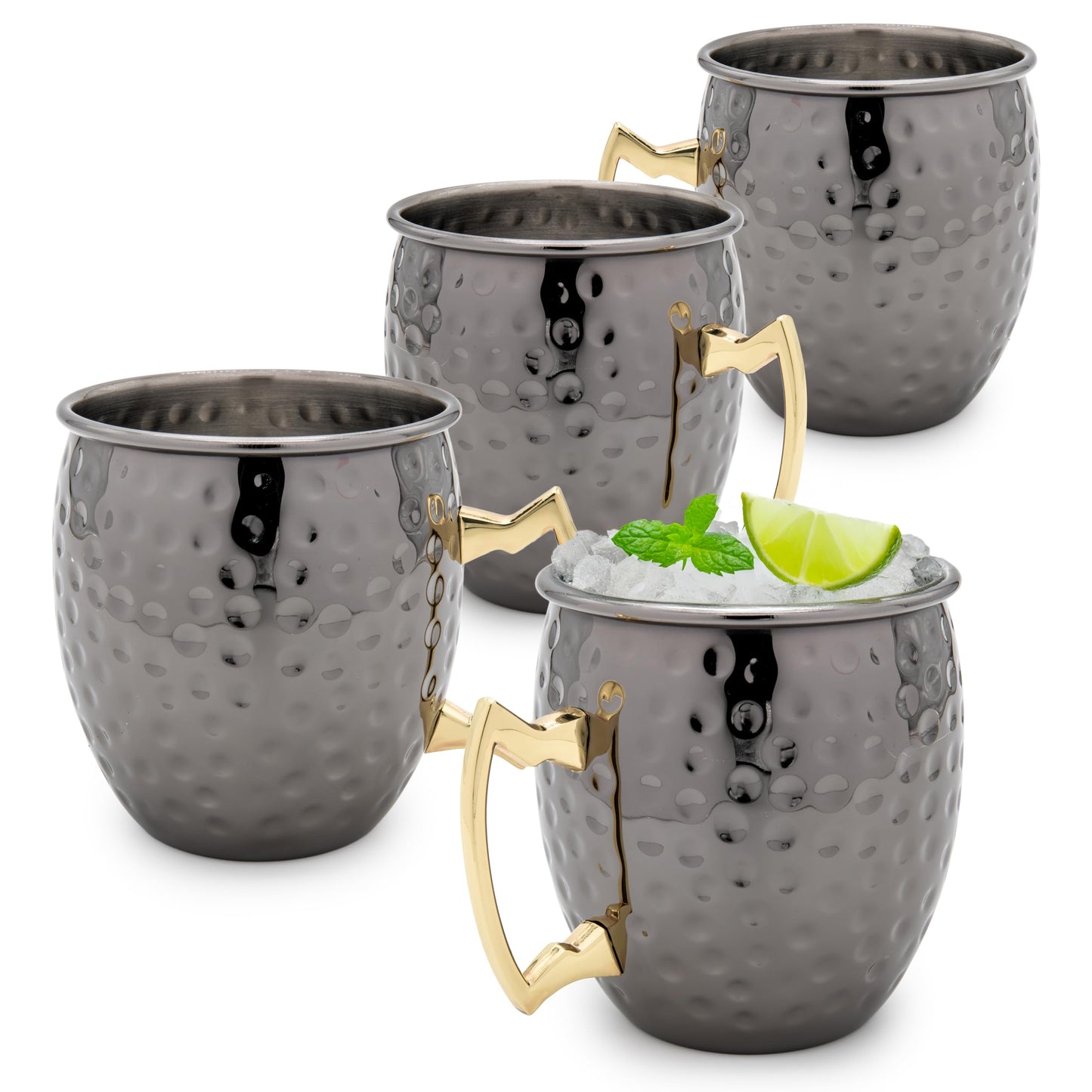K&K Home Moscow Mule Mugs - 17oz Hammered Cups with Stainless Steel Lining - Set of 4 Mugs Perfect for Cold Drinks, Beer, Wine, Outdoors, and Parties