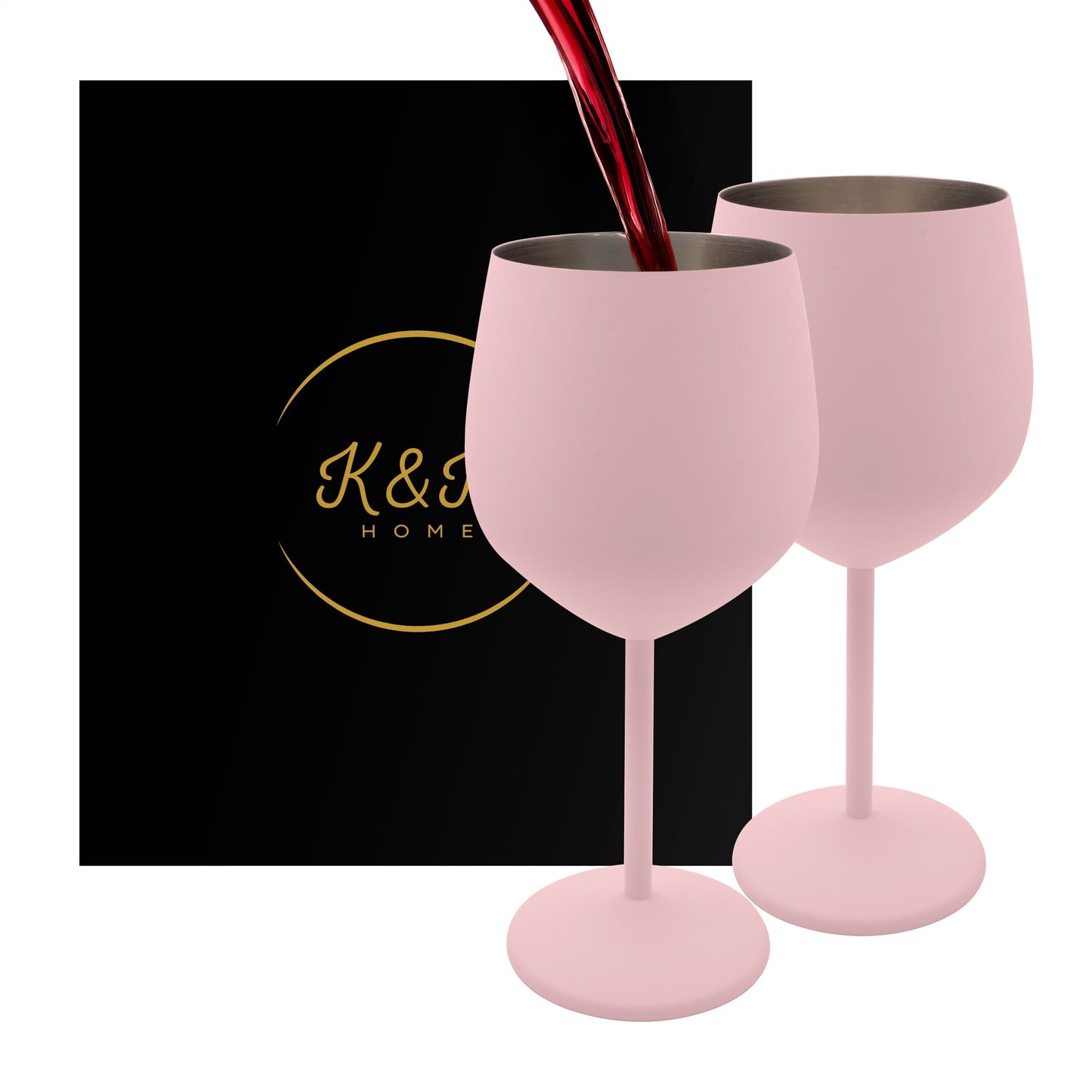 K&K Home Gold Stainless Steel Unbreakable Wine Glasses - 18 oz - Set of 2 Colored, Stemmed Metal Wine Glasses Perfect for Outdoors, Weddings, and Parties