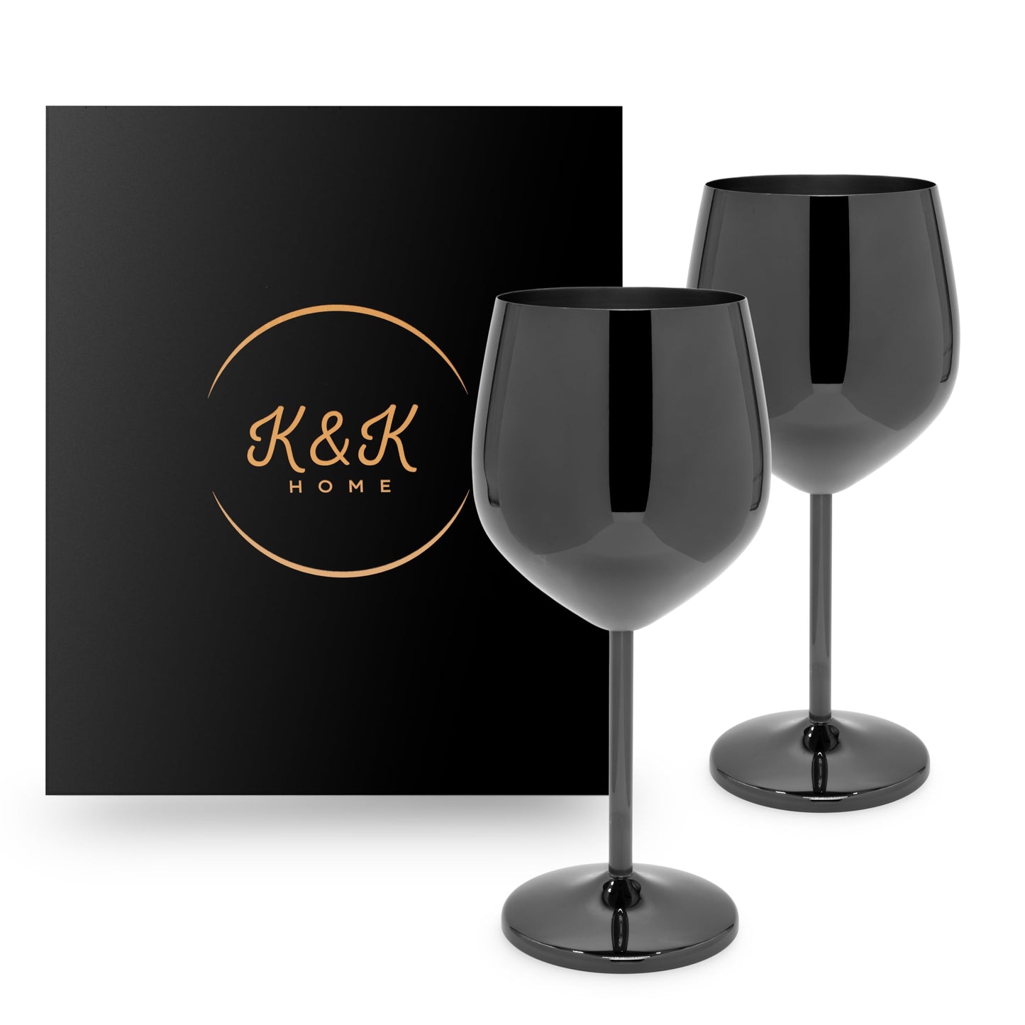 K&K Home Gold Stainless Steel Unbreakable Wine Glasses - 18 oz - Set of 2 Colored, Stemmed Metal Wine Glasses Perfect for Outdoors, Weddings, and Parties