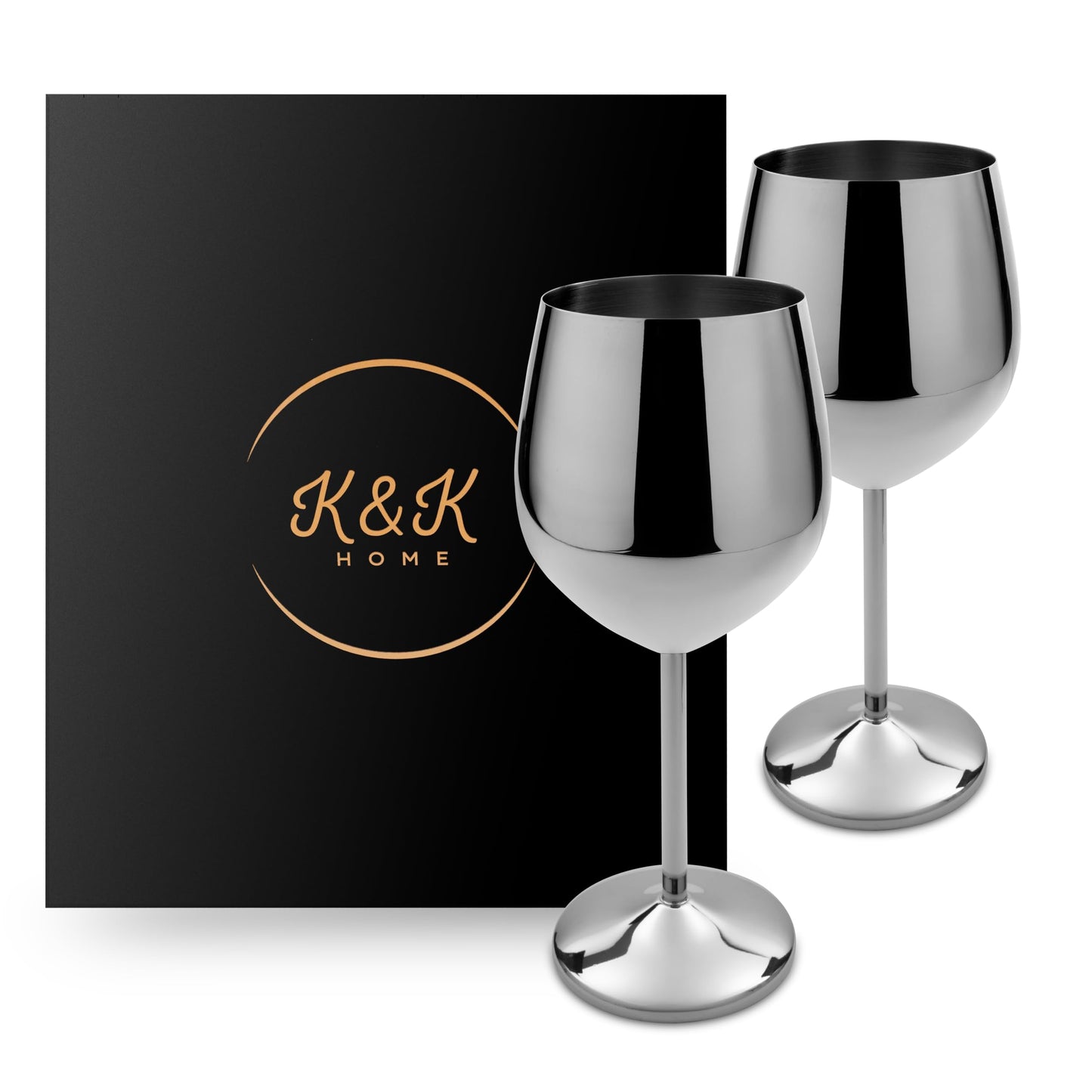 K&K Home Gold Stainless Steel Unbreakable Wine Glasses - 18 oz - Set of 2 Colored, Stemmed Metal Wine Glasses Perfect for Outdoors, Weddings, and Parties