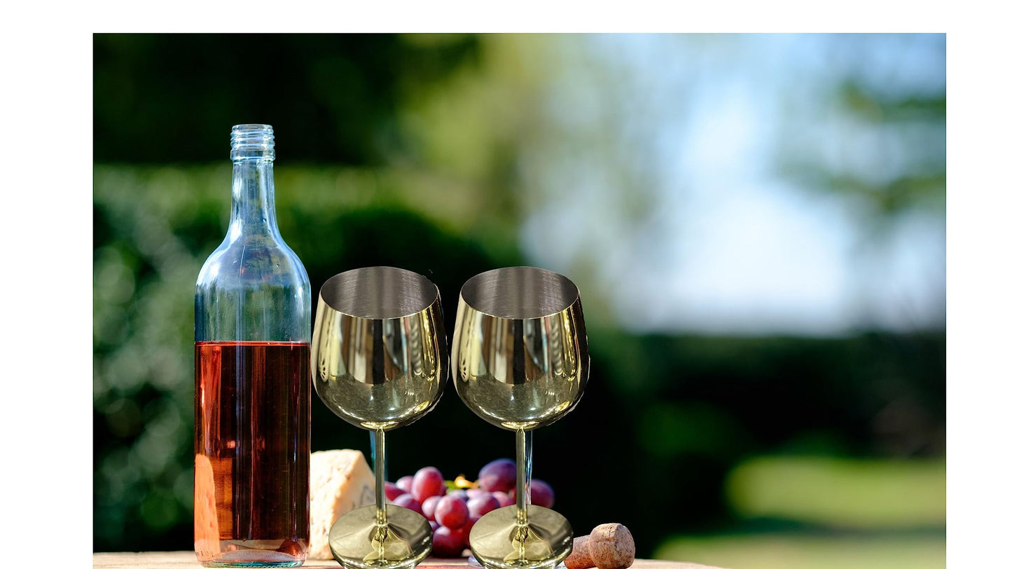 K&K Home Gold Stainless Steel Unbreakable Wine Glasses - 18 oz - Set of 2 Colored, Stemmed Metal Wine Glasses Perfect for Outdoors, Weddings, and Parties
