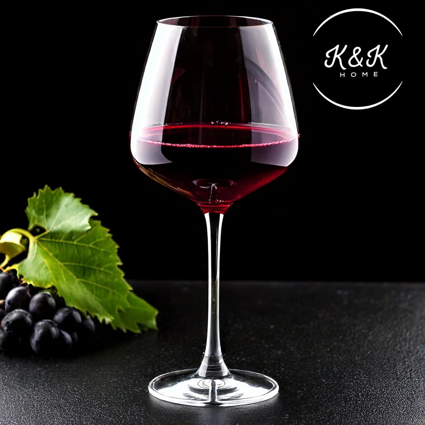 K&K Home Large Red Wine Glasses – Set of 4, 20.5 oz Modern Bowl – Elegant Clear Glass Wine Glasses for Red, White, Rosé, or Sangria – Durable, Lead-Free Glassware for Parties, Dinners & Gifts