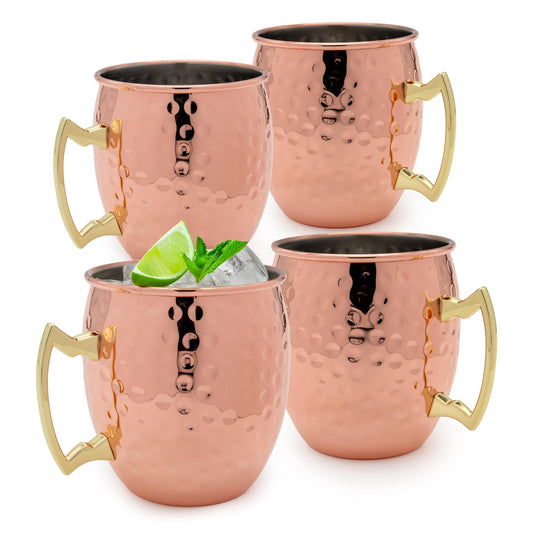 K&K Home Moscow Mule Mugs - 17oz Hammered Cups with Stainless Steel Lining - Set of 4 Mugs Perfect for Cold Drinks, Beer, Wine, Outdoors, and Parties