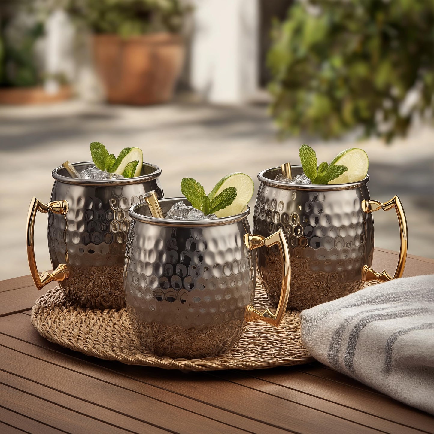 K&K Home Moscow Mule Mugs - 17oz Hammered Cups with Stainless Steel Lining - Set of 4 Mugs Perfect for Cold Drinks, Beer, Wine, Outdoors, and Parties