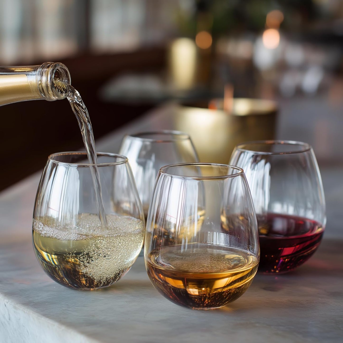 K&K Home Stemless Wine Glasses Set of 4, 15 Oz Wine Glasses for Red Wine, White Wine, Spirits, and Cocktails