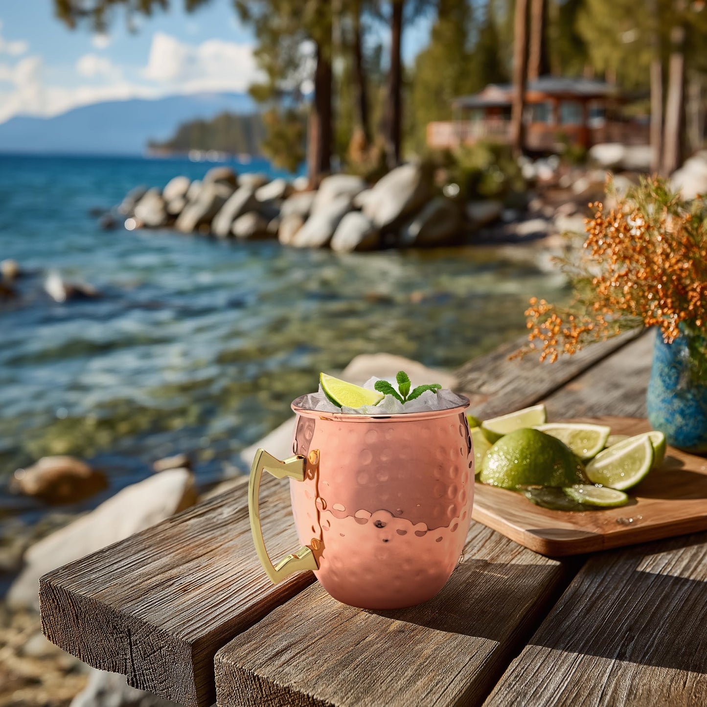 K&K Home Moscow Mule Mugs - 17oz Hammered Cups with Stainless Steel Lining - Set of 4 Mugs Perfect for Cold Drinks, Beer, Wine, Outdoors, and Parties