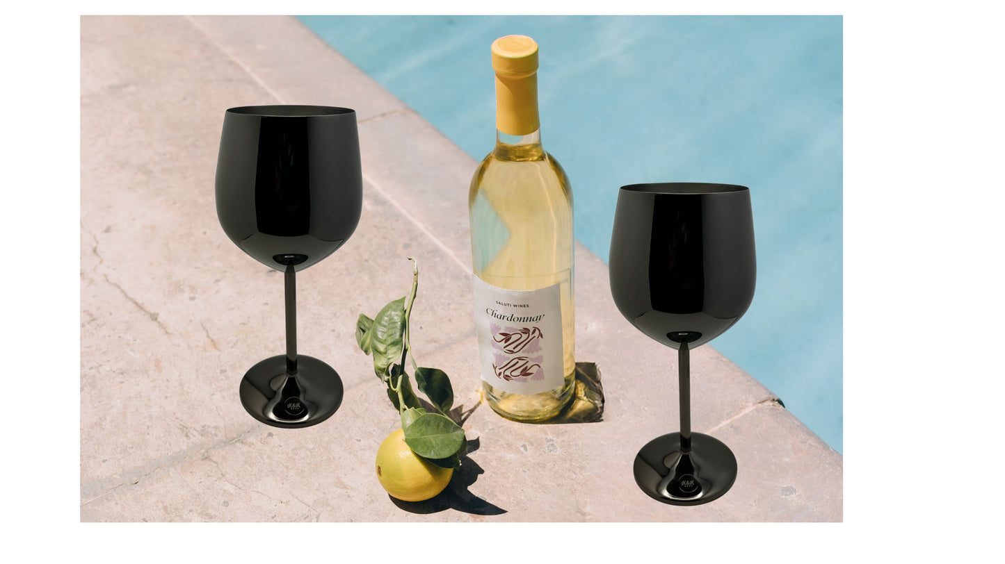 Copas de vino irrompibles de acero inoxidable negro brillante K&amp;K Home - 18 oz - Juego de 2 copas de vino de metal con tallo de colores, perfectas para exteriores, bodas y reuniones elegantes 