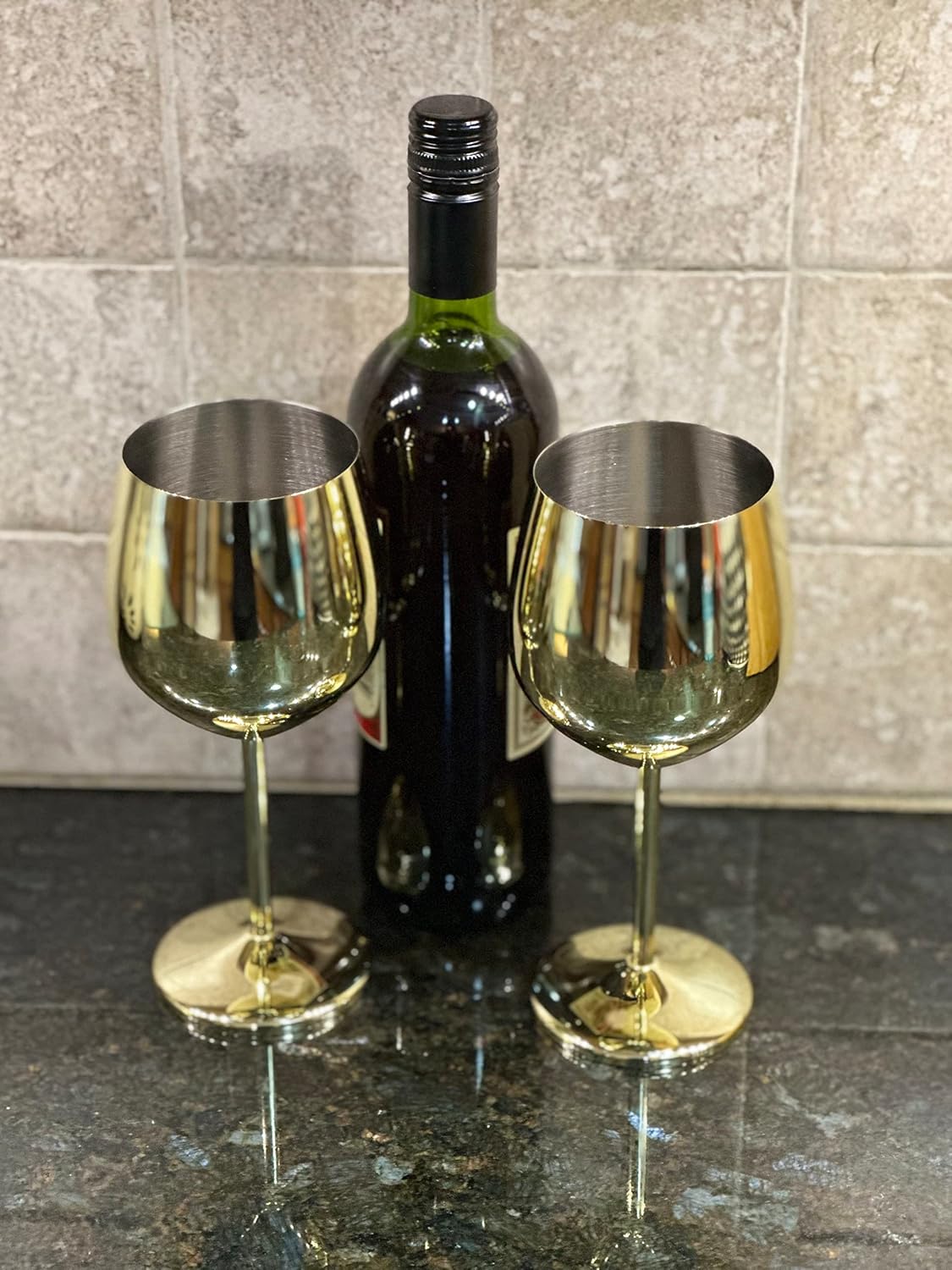 K&K Home Gold Stainless Steel Unbreakable Wine Glasses - 18 oz - Set of 2 Colored, Stemmed Metal Wine Glasses Perfect for Outdoors, Weddings, and Fancy Gatherings