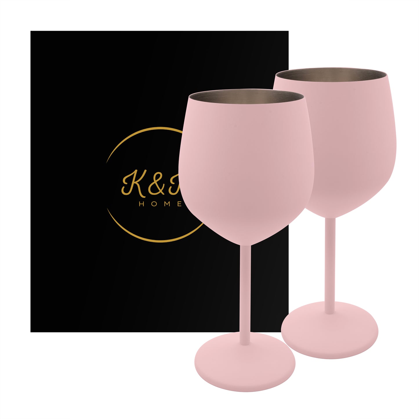K&K Home Pink Stainless Steel Unbreakable Pink Wine Glasses - 18 oz - Set of 2 Colored, Stemmed Metal Wine Glasses Perfect for Outdoors, Weddings, and Parties