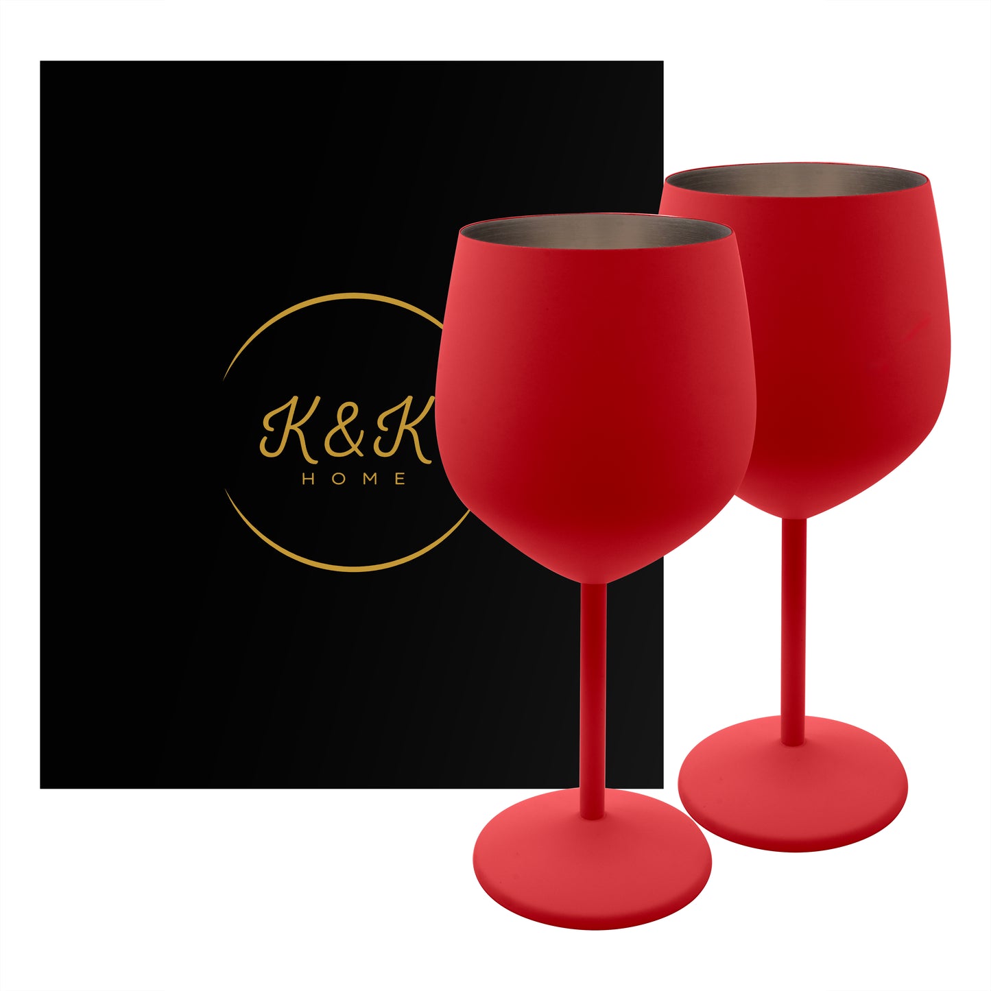 Copas de vino tinto irrompibles de acero inoxidable K&amp;K Home Red - 18 oz - Juego de 2 copas de vino de metal con tallo de colores, perfectas para exteriores, bodas y fiestas
