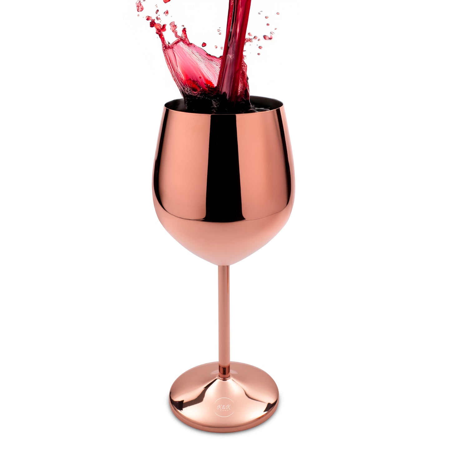 Copas de vino irrompibles de acero inoxidable en oro rosa K&amp;K Home - 18 oz - Juego de 2 copas de vino de metal con tallo de colores, perfectas para exteriores, bodas y reuniones elegantes 