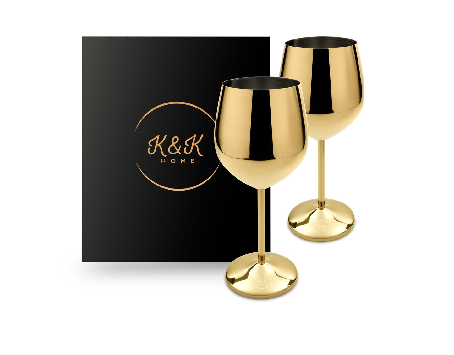 K&K Home Gold Stainless Steel Unbreakable Wine Glasses - 18 oz - Set of 2 Colored, Stemmed Metal Wine Glasses Perfect for Outdoors, Weddings, and Fancy Gatherings