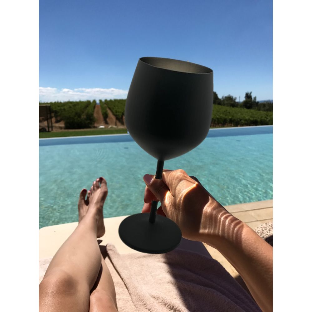 K&K Home Black Matte Stainless Steel Unbreakable Wine Glasses - 18 oz - Set of 2 Colored, Stemmed Metal Wine Glasses Perfect for Outdoors, Weddings, and Fancy Gatherings