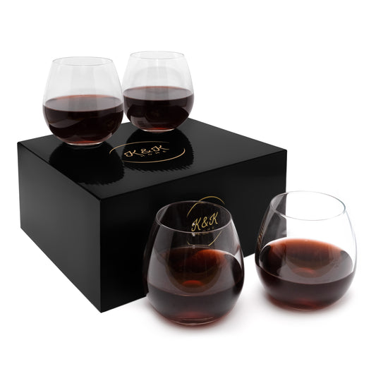 K&K Home Stemless Wine Glasses Set of 4, 15 Oz Wine Glasses for Red Wine, White Wine, Spirits, and Cocktails