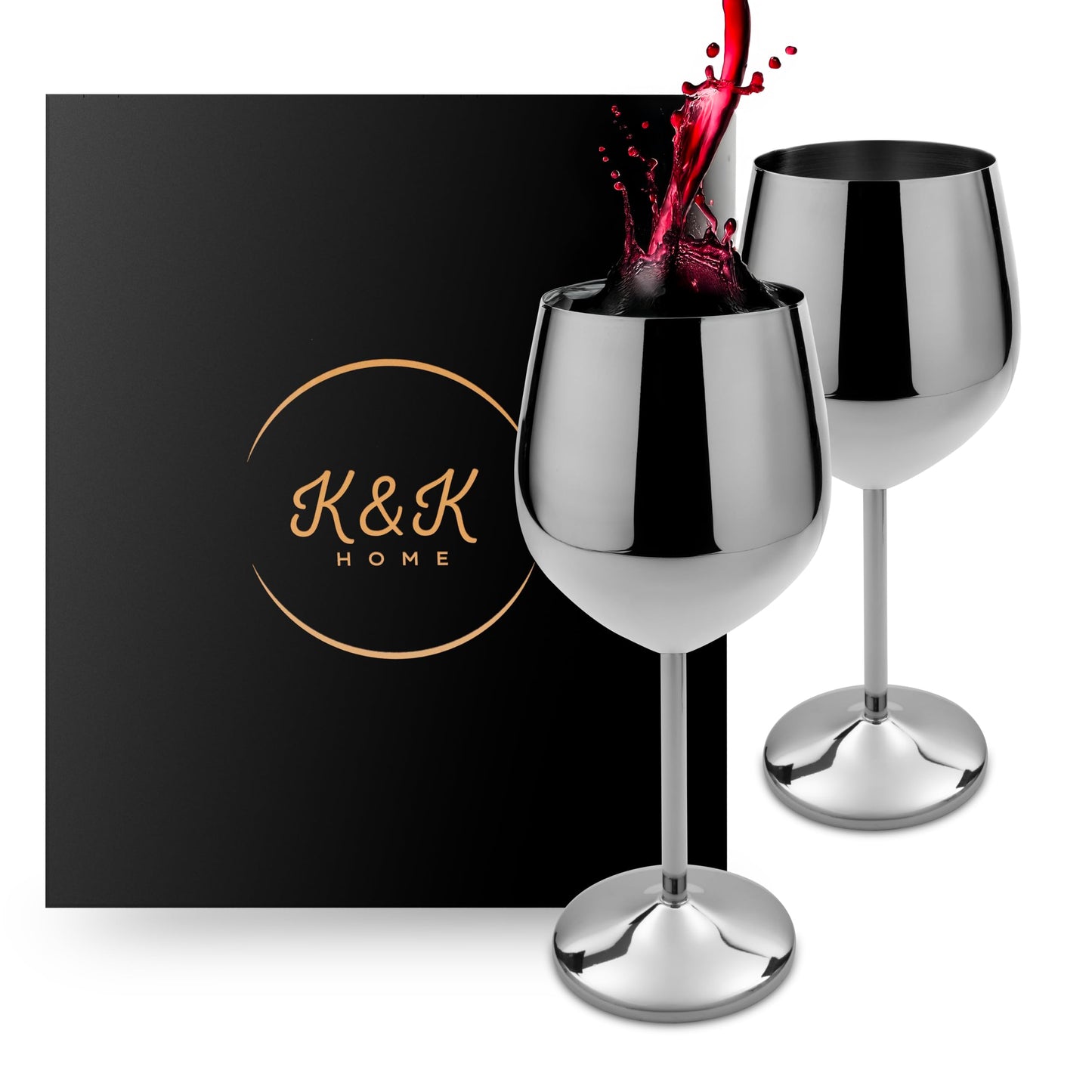 K&K Home Gold Stainless Steel Unbreakable Wine Glasses - 18 oz - Set of 2 Colored, Stemmed Metal Wine Glasses Perfect for Outdoors, Weddings, and Parties
