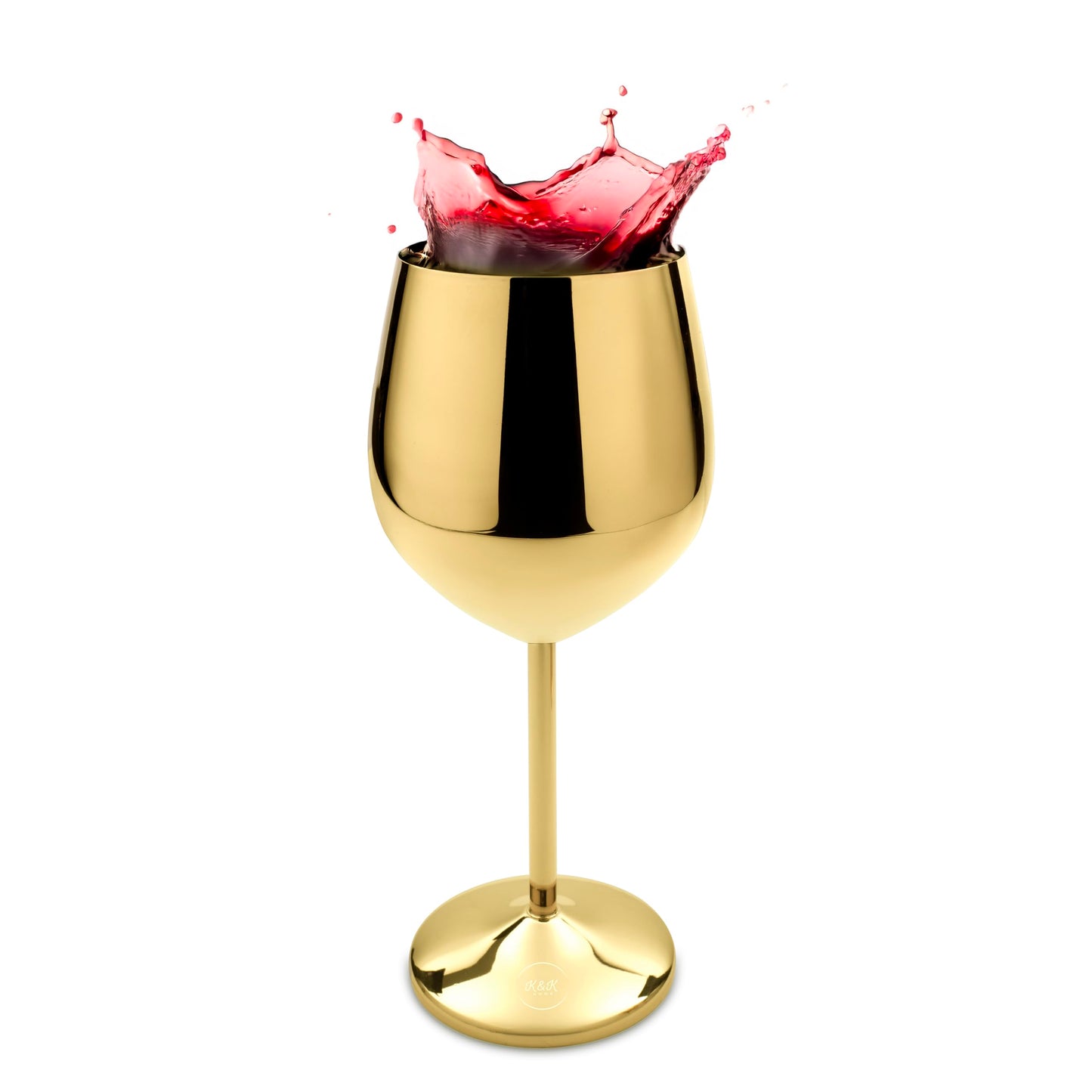 K&K Home Gold Stainless Steel Unbreakable Wine Glasses - 18 oz - Set of 2 Colored, Stemmed Metal Wine Glasses Perfect for Outdoors, Weddings, and Parties