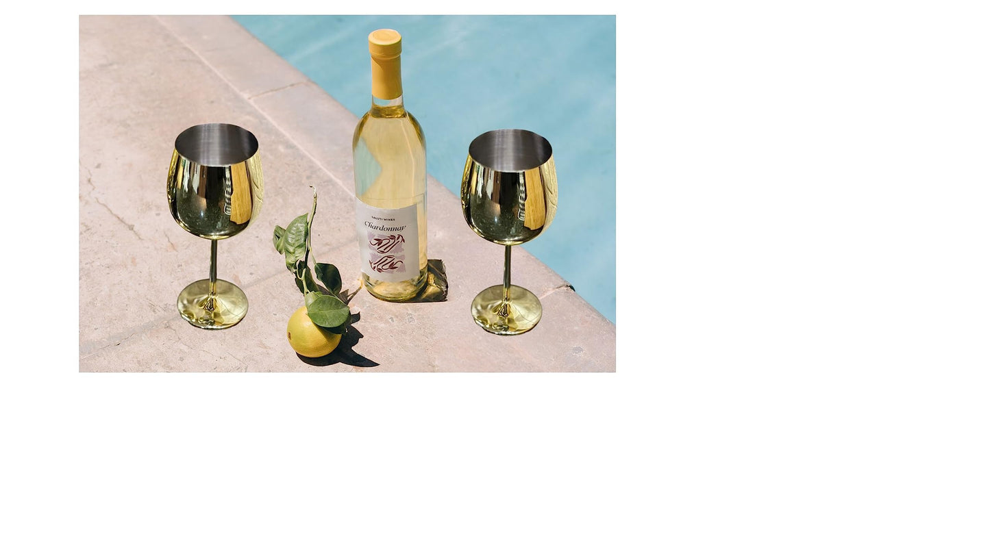 K&K Home Gold Stainless Steel Unbreakable Wine Glasses - 18 oz - Set of 2 Colored, Stemmed Metal Wine Glasses Perfect for Outdoors, Weddings, and Parties