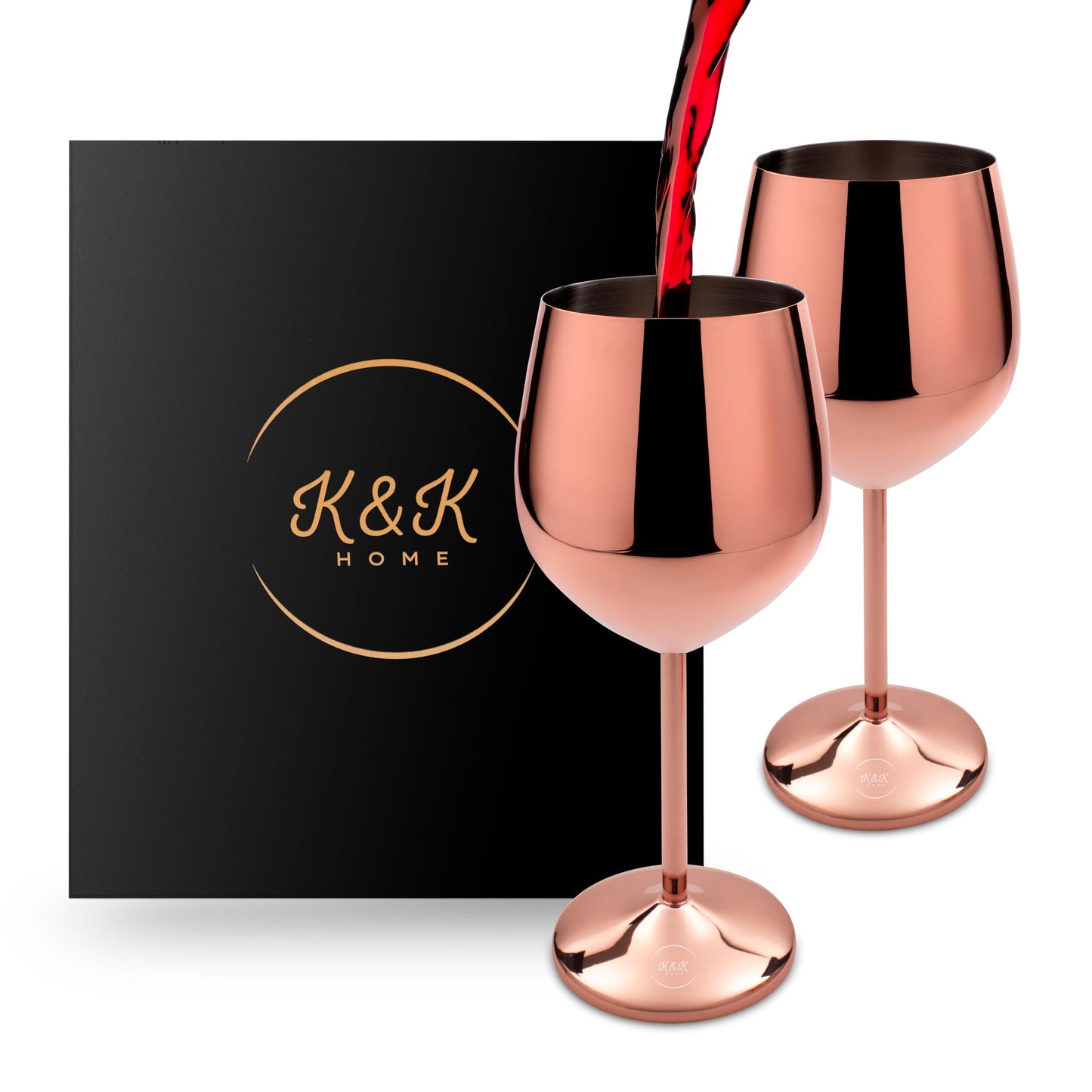 K&K Home Gold Stainless Steel Unbreakable Wine Glasses - 18 oz - Set of 2 Colored, Stemmed Metal Wine Glasses Perfect for Outdoors, Weddings, and Parties