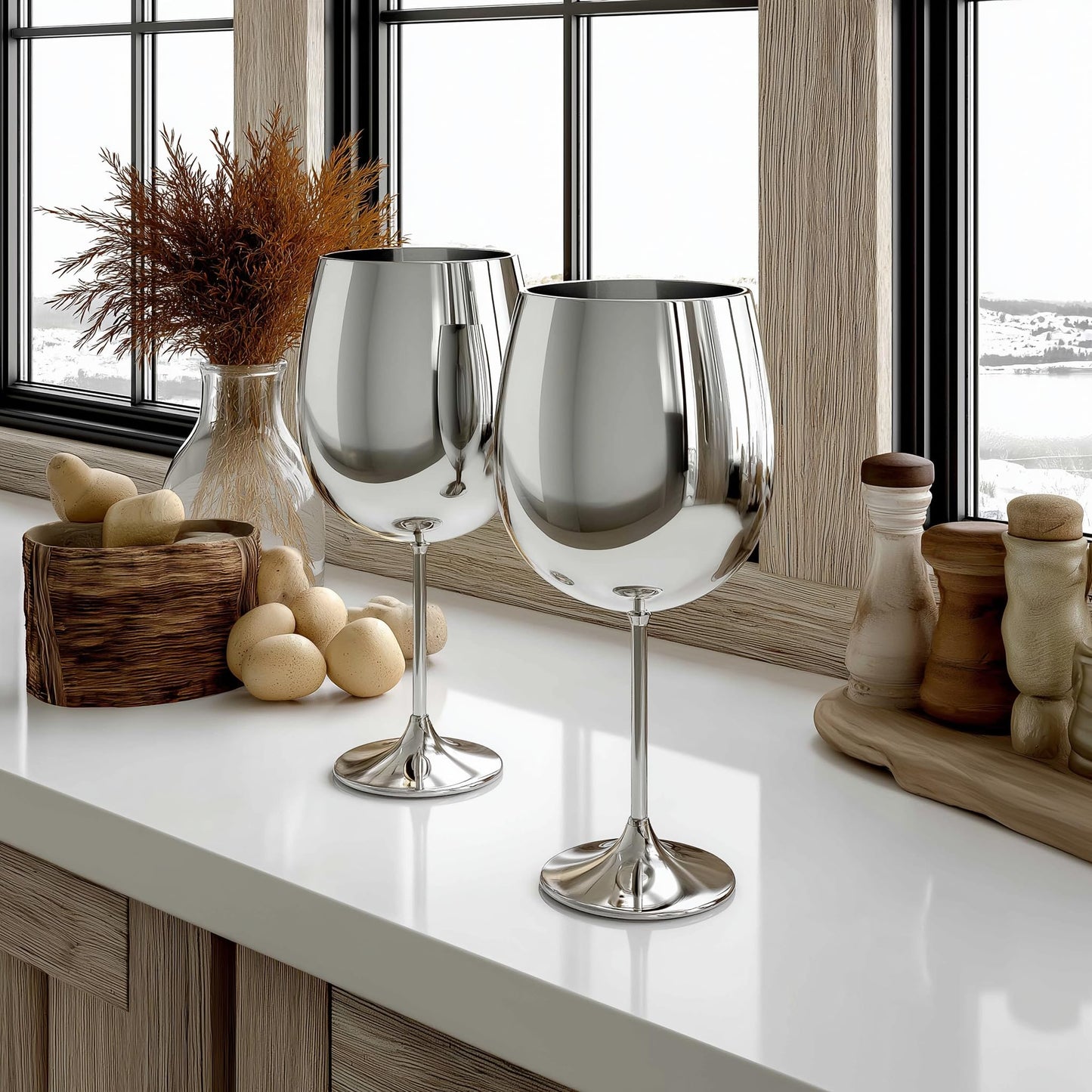 K&K Home Gold Stainless Steel Unbreakable Wine Glasses - 18 oz - Set of 2 Colored, Stemmed Metal Wine Glasses Perfect for Outdoors, Weddings, and Parties