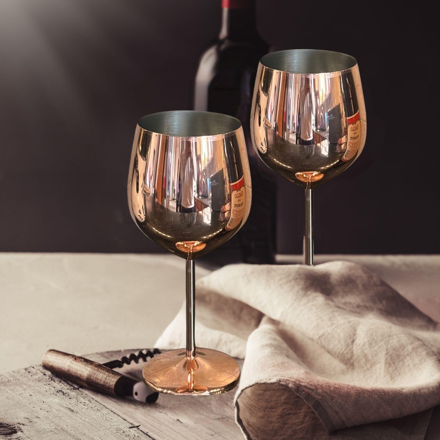 K&K Home Gold Stainless Steel Unbreakable Wine Glasses - 18 oz - Set of 2 Colored, Stemmed Metal Wine Glasses Perfect for Outdoors, Weddings, and Parties