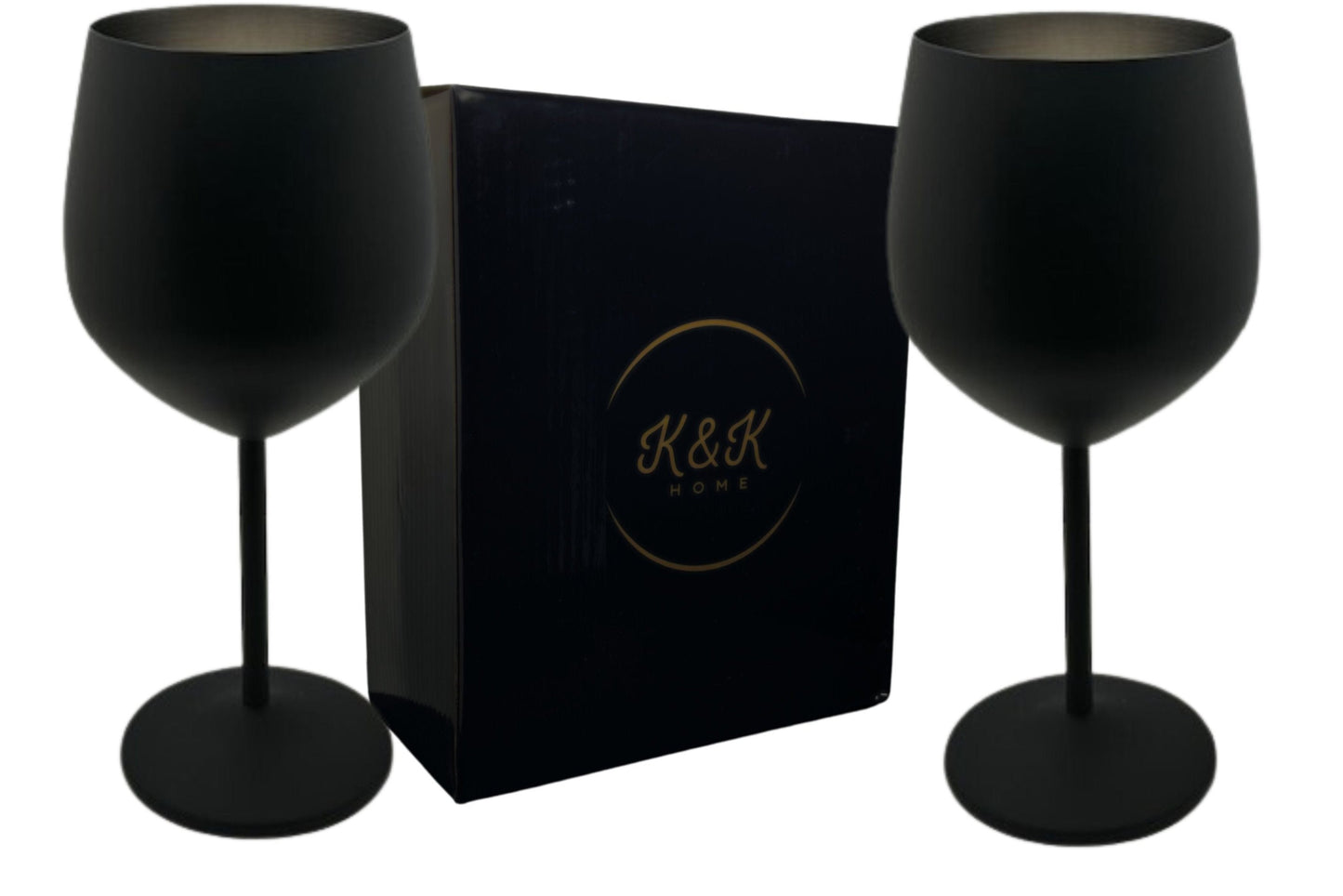 K&K Home Black Matte Stainless Steel Unbreakable Wine Glasses - 18 oz - Set of 2 Colored, Stemmed Metal Wine Glasses Perfect for Outdoors, Weddings, and Fancy Gatherings